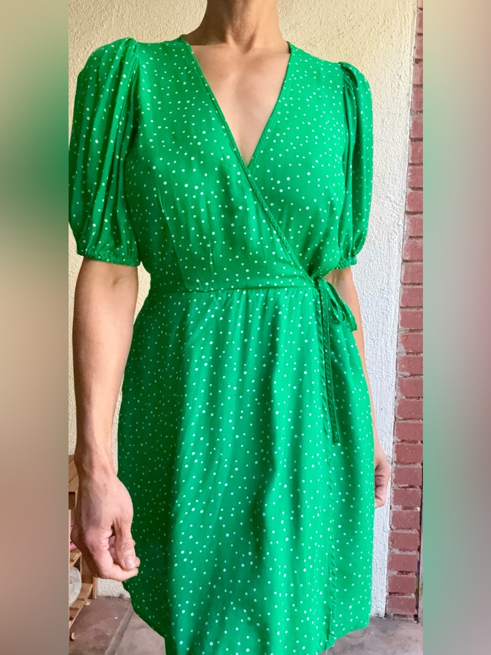 A New Day Green Polka Dot Wrap Dress, Size Small